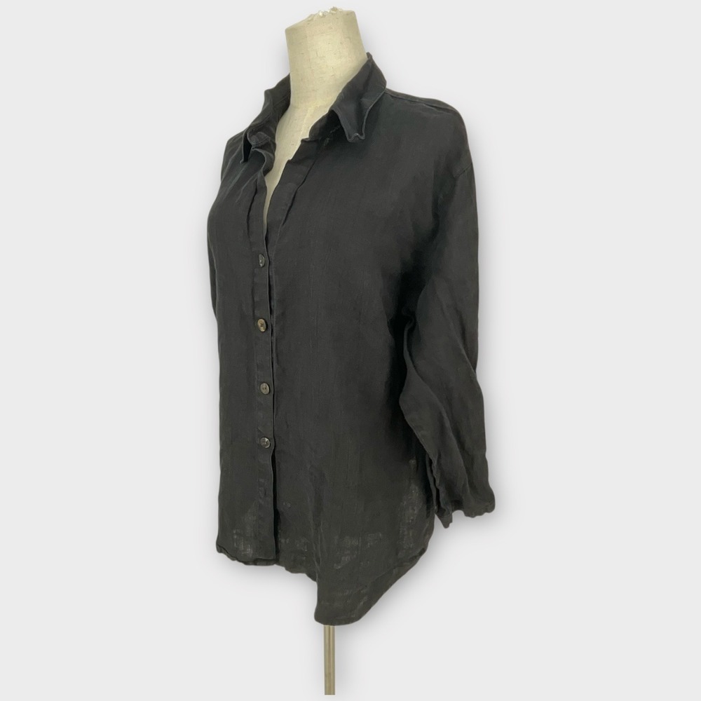 Chicos Black Linen Button Down Long Sleeve Shirt Women Sz 3 us 16 dark academia - Picture 5 of 8